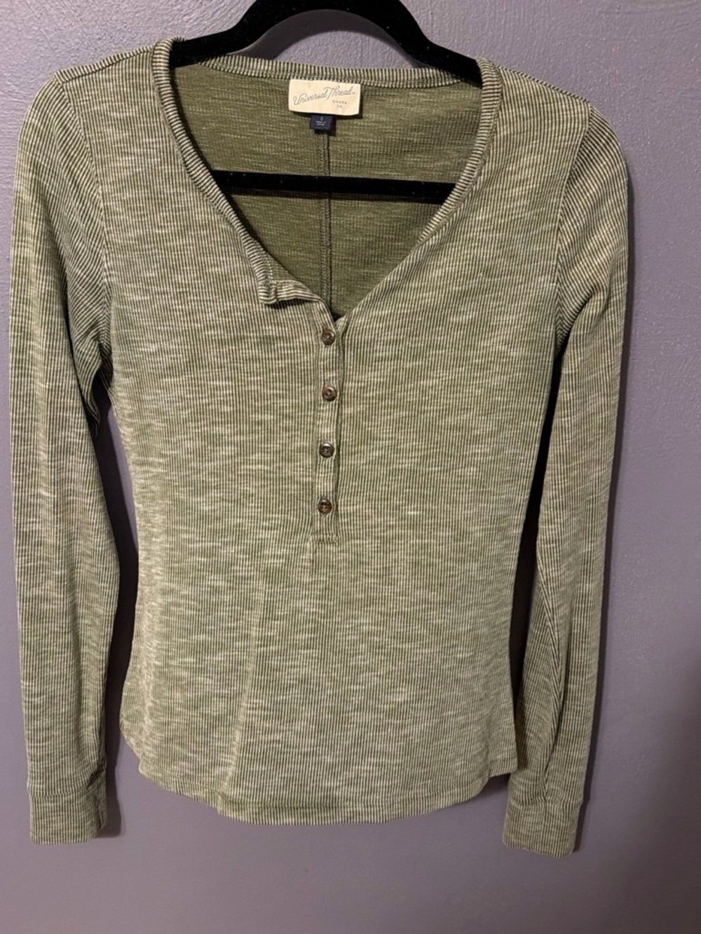 Universal Thread Olive Ribbed Henley Long Sleeve Top